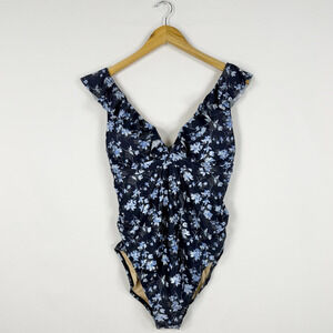 A Pea In The Pod Maternity Women's Ruffle Floral One Piece Swim Medium Navy